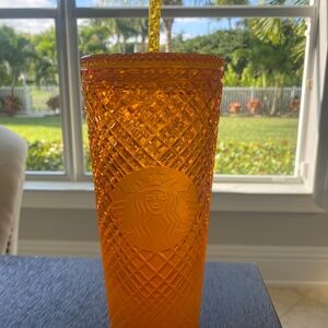 NWOT Starbucks Orange Diamond Shaped 16 OZ Cold Tumbler Brand New